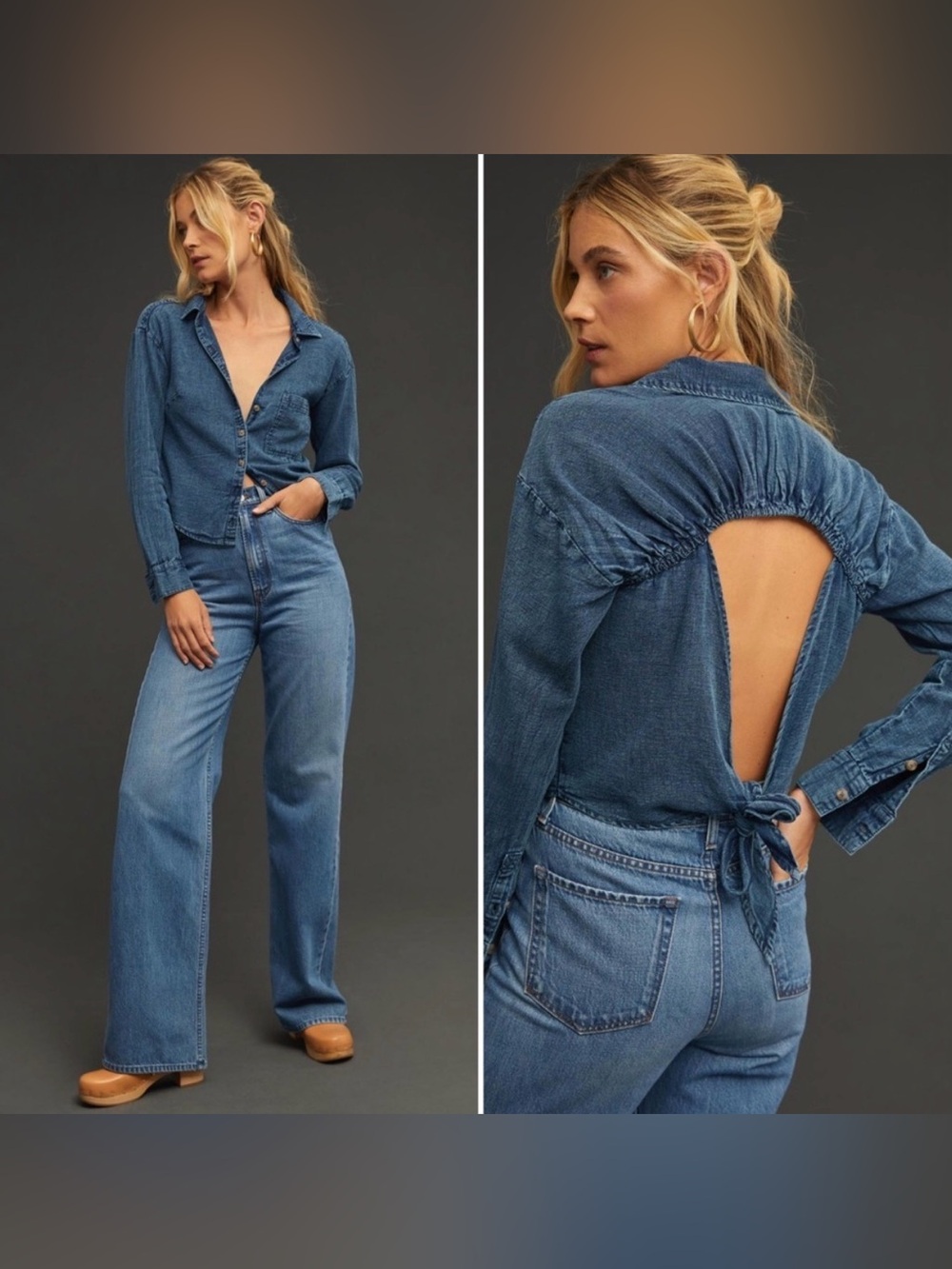 Anthropologie Pilcro Open Back Denim Shirt Size Medium